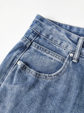 Sonicelife 2024 New Fashion Woman Bottom Elegant Pocket Design Blue Wash Boyfriend Jeans