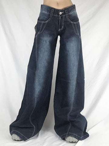 Sonicelife 2024 New Fashion Woman Bottom Elegant Stitch Detail Straight Leg Cargo Jeans