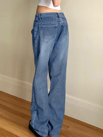 Sonicelife 2024 New Fashion Woman Bottom Elegant Washed Classic Denim Boyfriend Jeans
