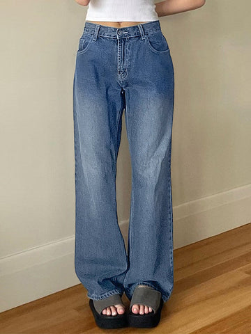 Sonicelife 2024 New Fashion Woman Bottom Elegant Washed Classic Denim Boyfriend Jeans