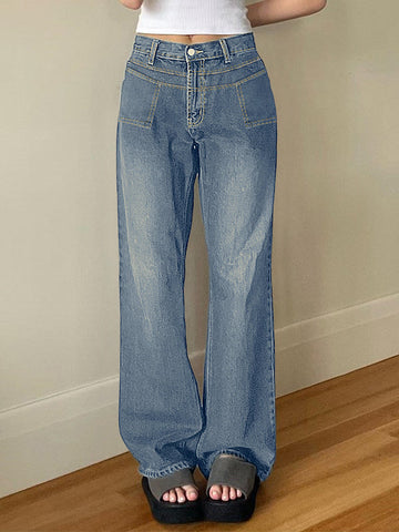 Sonicelife 2024 New Fashion Woman Bottom Elegant Washed Classic Denim Boyfriend Jeans