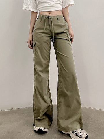 Sonicelife 2024 New Fashion Woman Bottom Elegant Straight Leg Pocket Cargo Pants