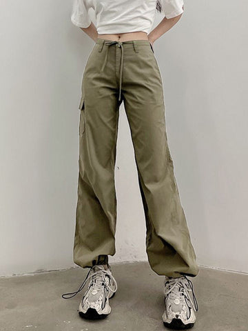 Sonicelife 2024 New Fashion Woman Bottom Elegant Straight Leg Pocket Cargo Pants