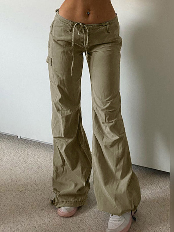 Sonicelife 2024 New Fashion Woman Bottom Elegant Straight Leg Pocket Cargo Pants