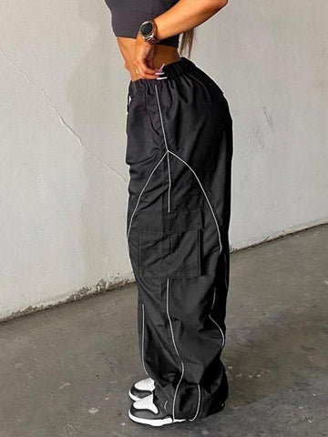Sonicelife 2024 New Fashion Woman Bottom Elegant Piping Detail Size Friendly Parachute Cargo Pants