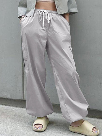 Sonicelife 2024 New Fashion Woman Bottom Elegant Vintage Oversized Parachute Cargo Pants