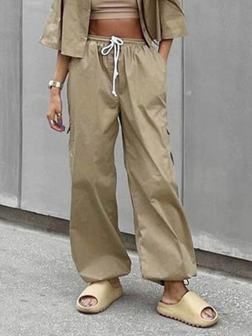 Sonicelife 2024 New Fashion Woman Bottom Elegant Vintage Oversized Parachute Cargo Pants