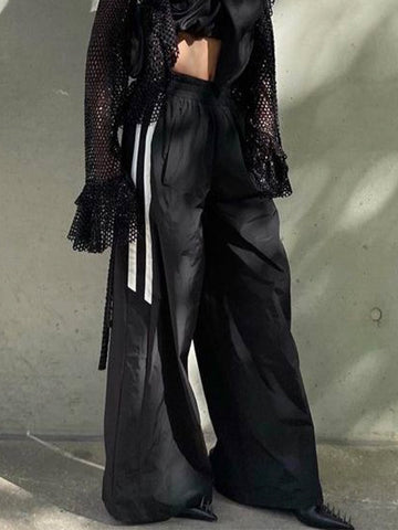 Sonicelife 2024 New Fashion Woman Bottom Elegant Side Striped Black Wide Leg Pants