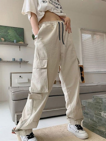 Sonicelife 2024 New Fashion Woman Bottom Elegant Vintage Ankle Zip Cargo Pants