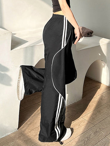 Sonicelife 2024 New Fashion Woman Bottom Elegant Piping Side Stripe Baggy Sweatpants