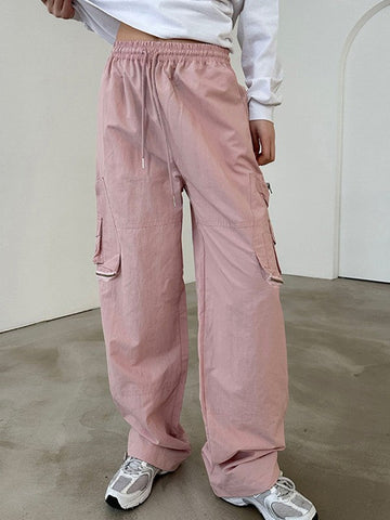 Sonicelife 2024 New Fashion Woman Bottom Elegant Zip Pocket Baggy Cargo Pants
