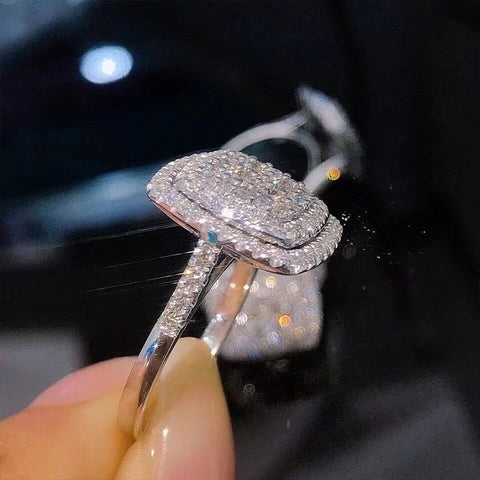 Bling Bling Cubic Zirconia Rings for Women Fashion Square Shaped Luxury Female Accessories Party Versatile Trendy Jewelry