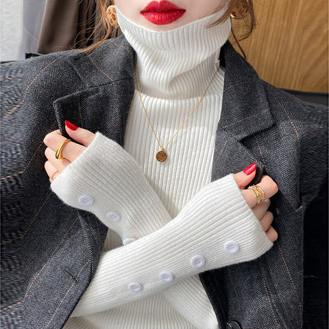 Christmas Gift Thick Cashmere Knitted Sweater Women 2023 Autumn Winter Korean Turtleneck Long Sleeve Button Pullover Female Jumper Knitwear