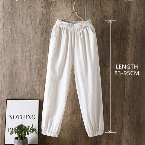 Sonicelife Casual Style Cotton Linen Pants Women 2024 Spring Summer New Elastic Waist Solid Basic Retro Loose Women's Harem Pants Trousers