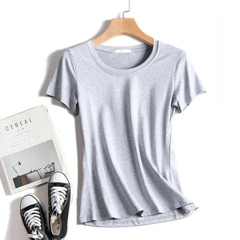 High Quality Plain T Shirt Women Cotton Elastic Basic T-shirts 2023 Summer Tops Short Sleeve T-shirt Women Tees Plus Size S-5XL