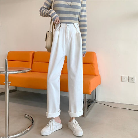 Sonicelife Woman Jeans High Waist Clothes Wide Leg Denim Clothing Blue Streetwear Vintage Quality 2022 Fashion Harajuku Straight Pants
