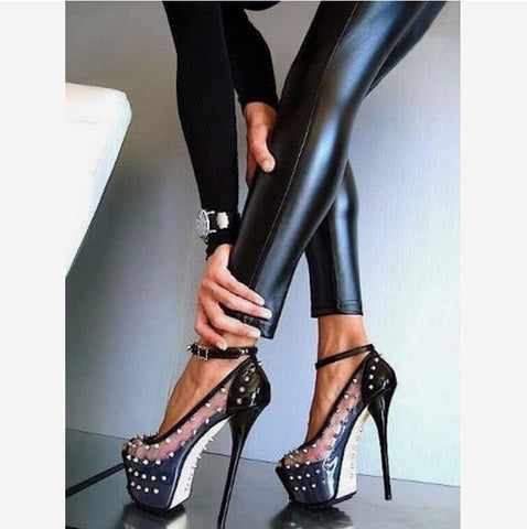 Sonicelife Women Rivet High Heels Shoes Fashion  Rivets Footwear With Clear Word 2023 Fish mouth platform stiletto heels