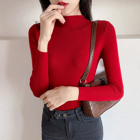 Christmas Gift New-Coming Autumn Winter Tops Turtleneck Pullovers Sweaters Primer Shirt Long Sleeve Short Korean Slim-fit Tight Sweater 2023