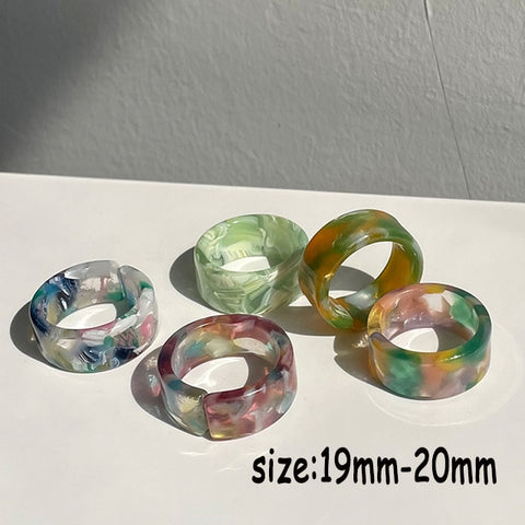 HUANZHI 2021 New Transparent Resin Acrylic Rhinestone Colourful Geometric Square Round Rings Set for Women Jewelry Party Gifts