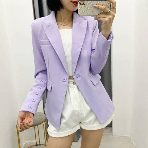 Spring Autumn Women Vintage Purple Two Piece Set OL Office Lady Blazer Jacket Coat+High Waist Pants Suits Female Tops Trousers