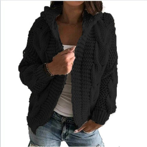 Sonicelife Elegant Cardigans Sweater for Women Hoodies Knitted Twist Loose Coat Autumn Fashion Warm Long Sleeve Causal Solid Ladies Tops