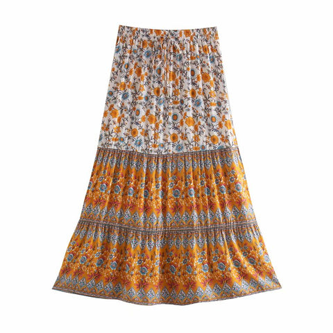 Sonicelife 2024 Summer Skirt Women Paisley Floral Print Skirts Casual Vintage A-Line Beach Skirt saia Jupe Femme faldas Midi Skirt