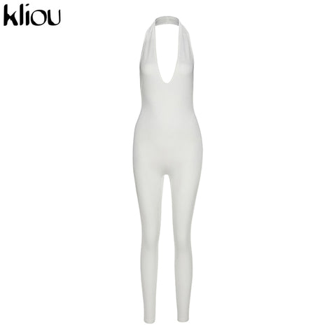 Sonicelife Kliou halter women activewear v-neck  bandage sleeveless jumpsuit skinny rompers solid elastic bodycon fitness casual outfit