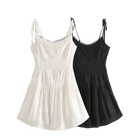 Sonicelife Girl Aesthetics Straped Summer Dresses Y2K Fashion Sleeveless A-line Ruched Mini Dress V-neck Vintage White Dress 2023