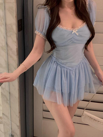 Sonicelife hoco dresses  Fairy Dress Korean Party Mini Sexy Dress Female Summer High Waist Elegant Kawaii Dress Female Short Sleeve Design Sweet Casual Dress