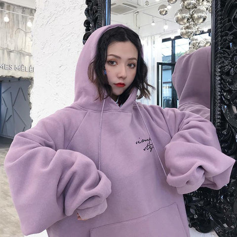 Sonicelife New Cute Pullover Hoodie Sweatshirt Oversize Female Clothes Korean Letter Printing Kpop Women Sweetshirts Loose Fit Full Sleeves