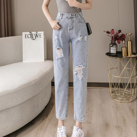 Sonicelife Woman Jeans Clothes High Waisted Ripped 2020 Summer Streetwear Baggy Wide Leg Vintage Fashion Blue Harajuku Straight Pants