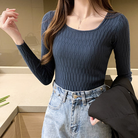 2023 Casual O-Neck Sweater Autumn Winter Slim Sweater Women Solid Knit Ssweaters Pullovers Long Sleeve Soft Femme Jumper Top