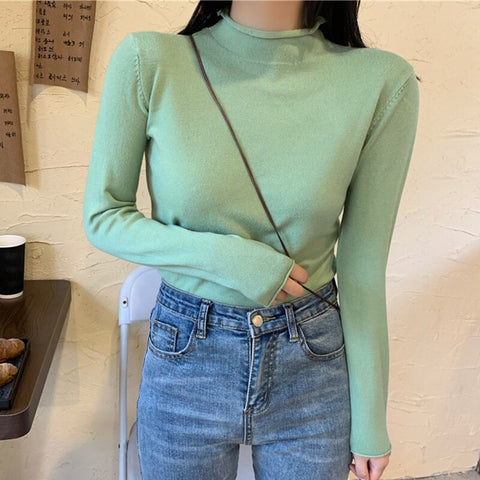 Sonicelife Christmas Gift Turtleneck Cimping Women Sweater High Elastic Solid 2024 Fall Winter Fashion Sweater Women Korean Slim  Knitted Pullovers