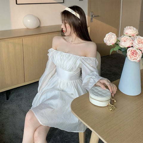 Sonicelife hoco dresses  Pink Sweet Elegant Princess Dress Women Casual Korean Slim Long Sleeve Fairy Dress Female Backless Design Vintage Dress  New