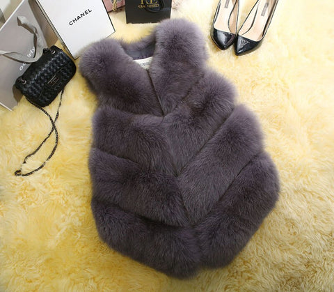 Sonicelife Women Faux Fox Fur Vest 2024 Winter Fake Fur Jacket Sleeveless Solid Color Short Artificial Fur Coat Oversized Warm Vest Female