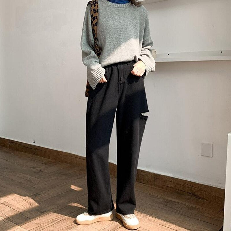 Woman Jeans Ripped High Waist Clothes Wide Leg Denim Clothing Streetwear Vintage Quality 2020 Fashion Harajuku Straight Pants