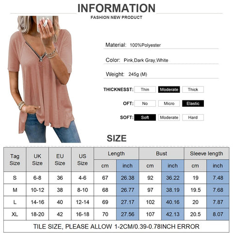 Sonicelife Summer Hollow Out Short Sleeve T-Shirts Women  Zipper V-Neck Casual Ladies Tops Fashion Female Streetwear Blouse Tee D30