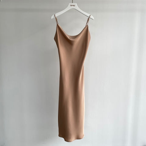 Sonicelife Silk Satin Long Dress For Women elegant Swinging collar  Party Strap Sleeveless Green Ladies Long Dress