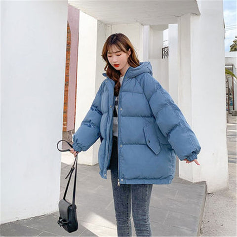 Sonicelife New Short Winter Jacket Women Warm Hooded Down Cotton Jacket Parkas Female Casual Loose Outwear Korean Cotton-padded Winter Coat