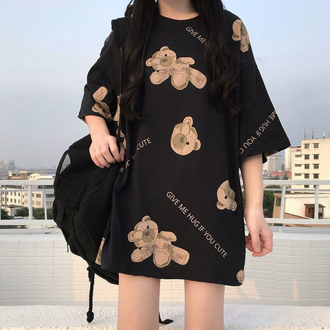 Women Tshirts Female 2023 Spring Summer Harajuku Tops L-4XL Plus Size Crew Collar Short Sleeve Tee Graphic T-shirt Cute Hug Bear
