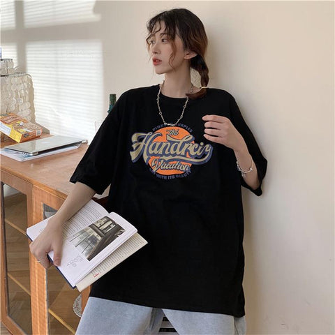 Sonicelife Summer 2024 Fashion Letter Printed Oversized T-Shirt Female Harajuku Casual Loose Top Clothes Vintage Tee Shirts Femme Pullover