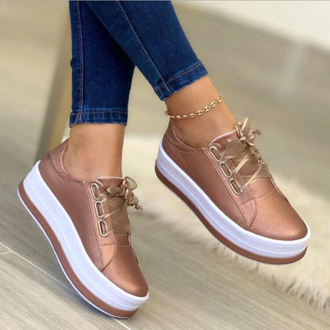 Sonicelife  New Women Platform Sneakers Autumn Breathable Casual Shoes Solid Fashion Lace Up Sports Female Footwear 2023 Zapatillas Mujer