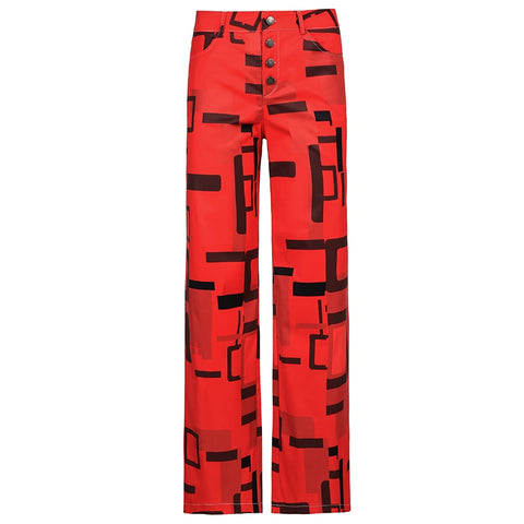 Sonicelife Retro Harajuku Print Y2K Straight Sweatpants Women Korean Streetwear High Waist Trousers Aesthetic Fashion Pants