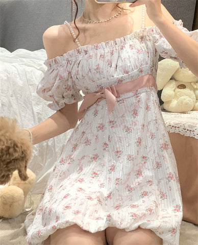 Sonicelife hoco dresses   Floral Strap Fairy Dress Women French Sweet Princess Holiday Party Dress Female  Summer Casual Beach Sexy Mini Dress Korean