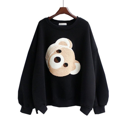 Plus Size Bear Sweatshirt Woman Kpop Crew Neck Cotton Pullover Harajuku Student Loose Hoodie Kawaii Clothes Cute Women Clothing