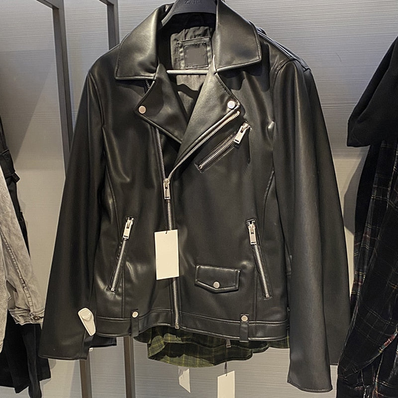 New Spring Autumn Man Black Faux Leather Jacket Fashion Zipper Solid Biker Coat Men