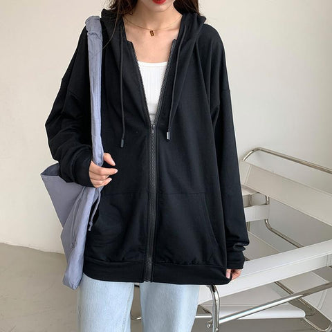 Sonicelife Harajuku Long Sleeve Oversized Hooded Sweatshirts Women Winter Vintage Clothes Woman Warm Thick Jacket Sweetshirt Zip Up Hoodies