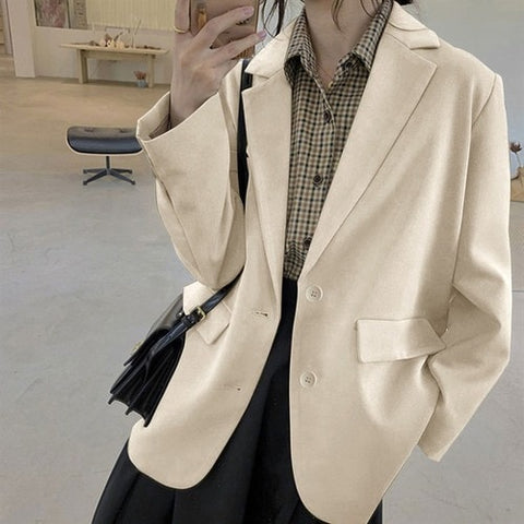 Jackets and Blazers Suit for Women Spring 2023 Loose Casual Khaki Black Office Blazer Jacket Female Oversize Women's Office Suit