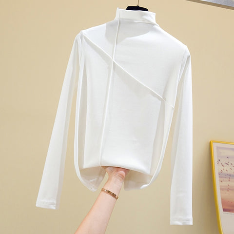2023 Long Sleeve Thick T Shirt Women Winter Tops Turtleneck Warm T-Shirt Korean Cotton Tshirt Woman Tee Shirt Femme Pink Blue