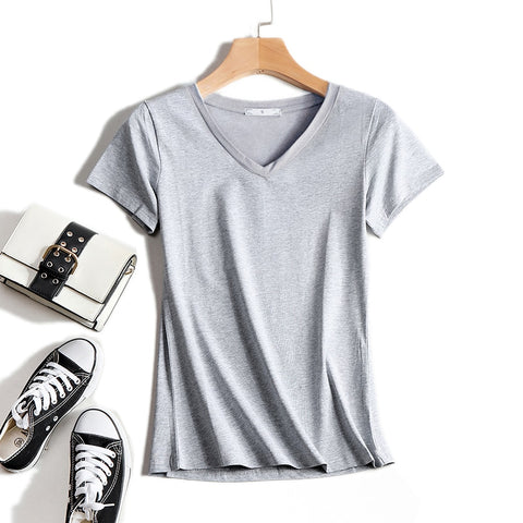 High Quality Plain T Shirt Women Cotton Elastic Basic T-shirts 2023 Summer Tops Short Sleeve T-shirt Women Tees Plus Size S-5XL